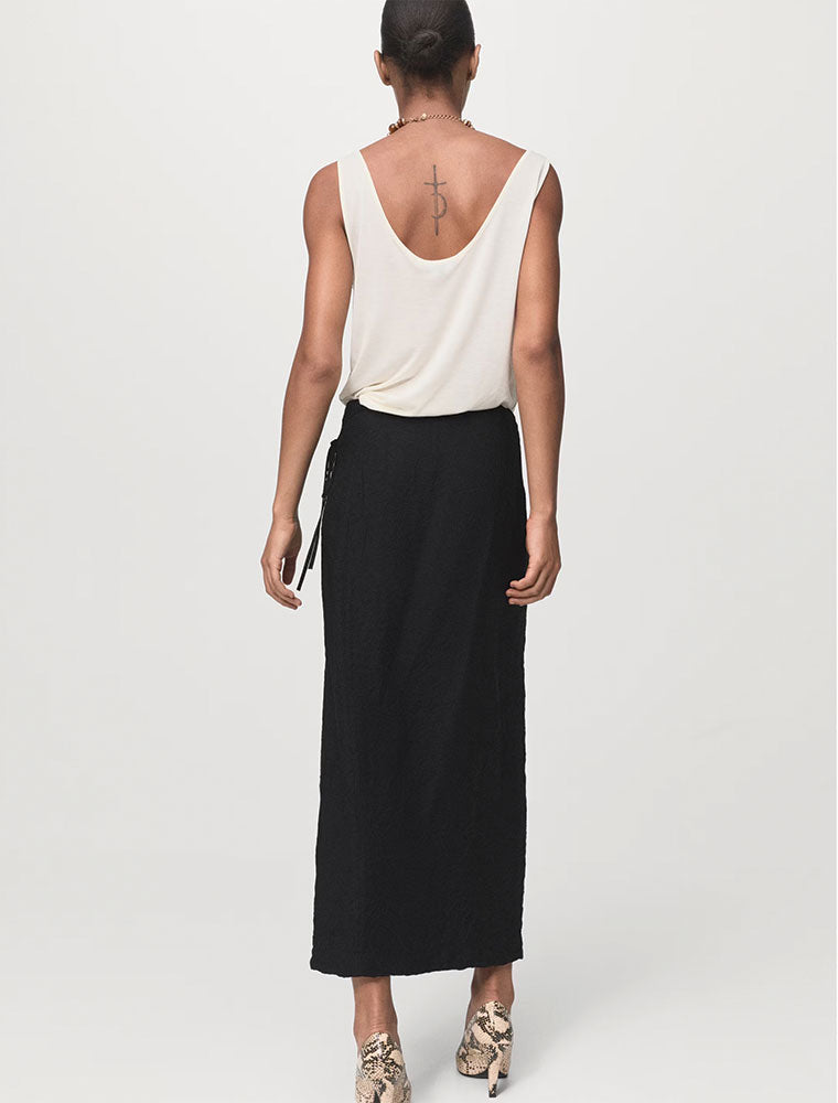 Creased Effect Wrap-up Skirt, Black
