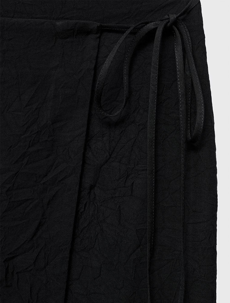 Creased Effect Wrap-up Skirt, Black