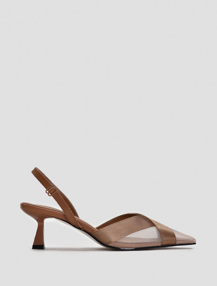 Criss-Cross Mesh Slingback Pumps, Medium Brown