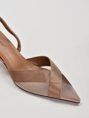 Criss-Cross Mesh Slingback Pumps, Medium Brown