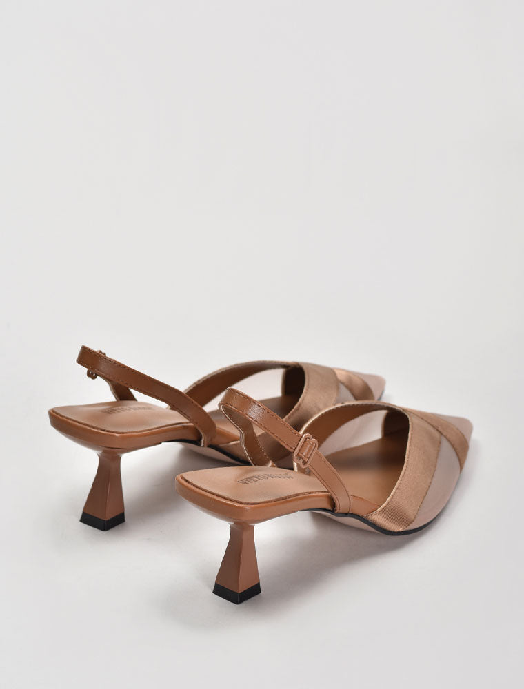 Criss-Cross Mesh Slingback Pumps, Medium Brown