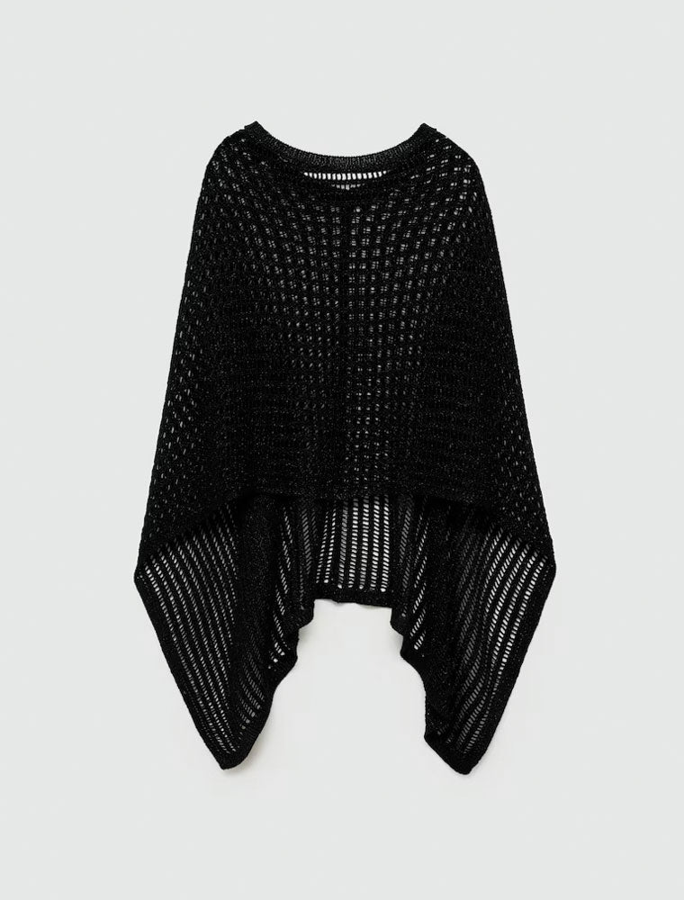 Crochet Lurex Overlay Top, Black