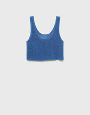 Crochet Openwork Crop Top, Blue