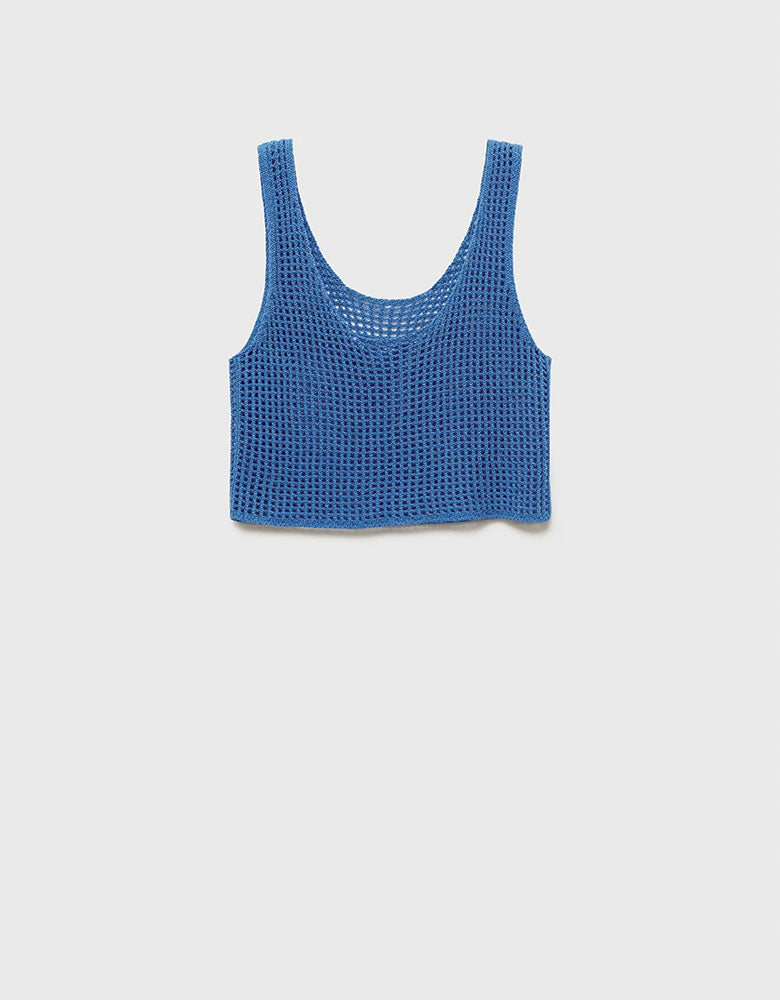Crochet Openwork Crop Top, Blue