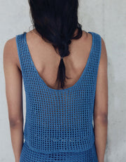 Crochet Openwork Crop Top, Blue