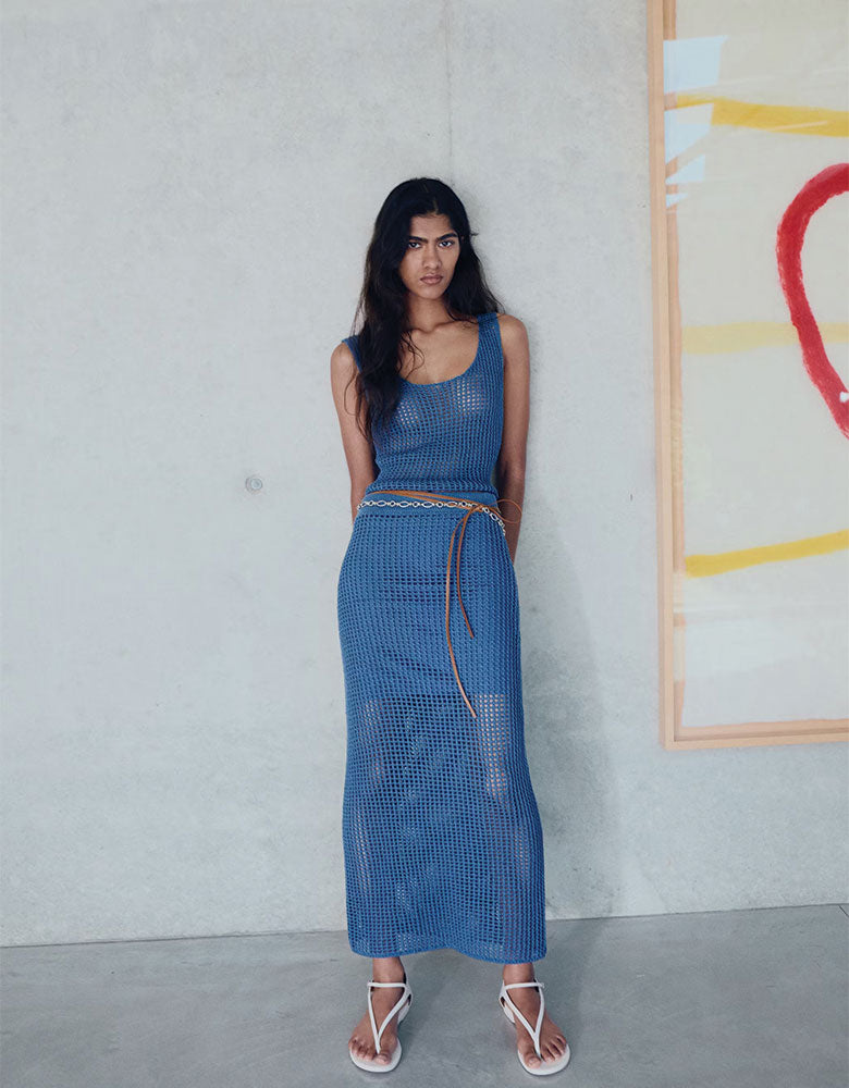 Crochet Openwork Skirt, Blue
