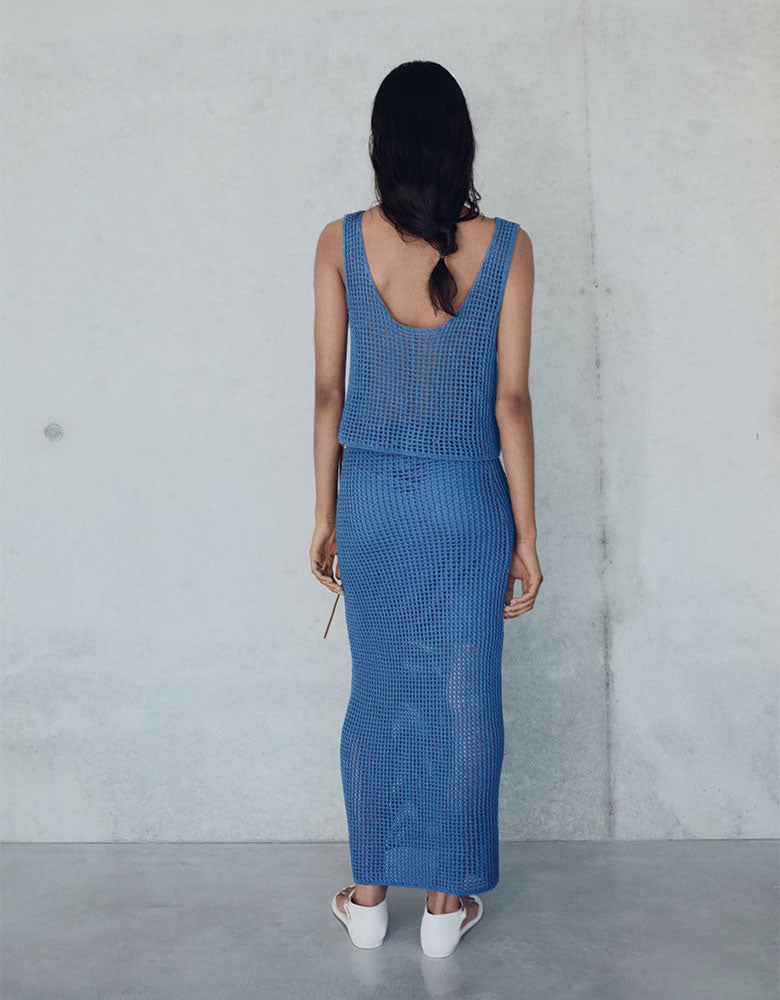 Crochet Openwork Skirt, Blue
