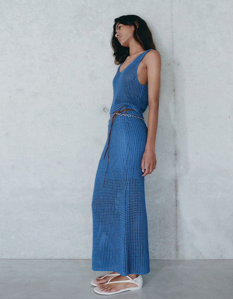 Crochet Openwork Skirt, Blue