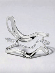 Orbit Wavy Cuff Bracelet, 14K White Gold over Brass