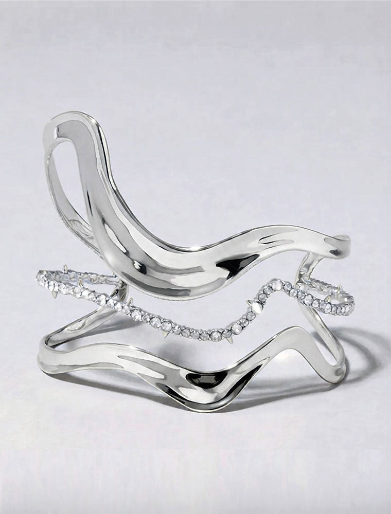 Orbit Wavy Cuff Bracelet, 14K White Gold over Brass