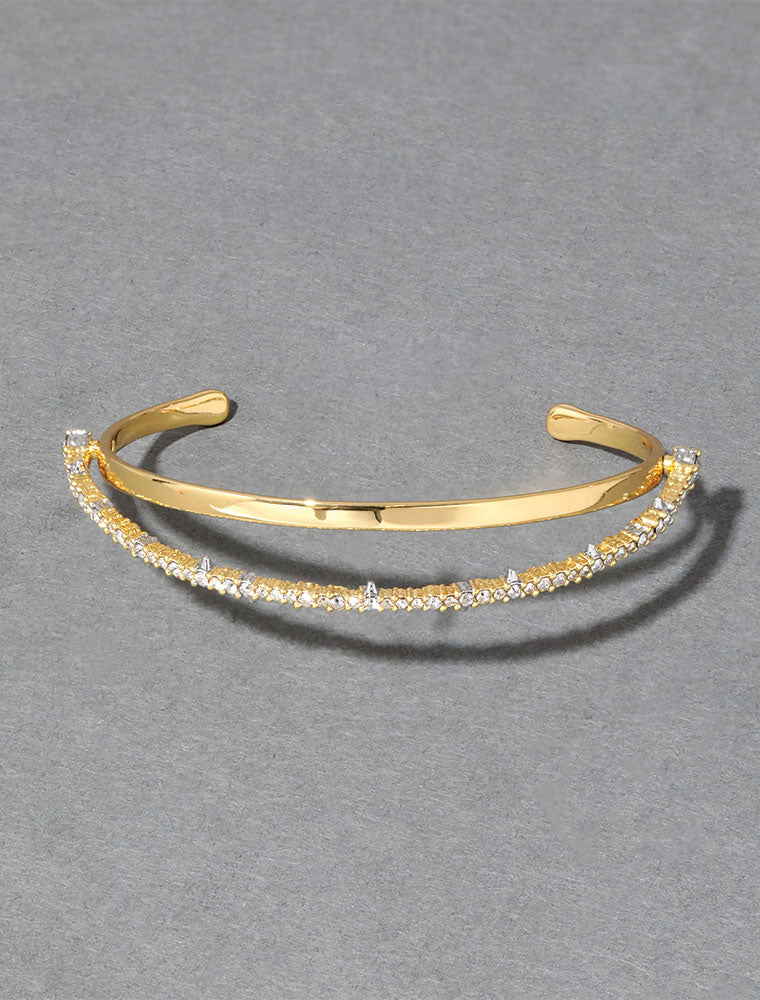 Crystal Lace Orbiting Cuff Bracelet, 14K White Gold Plated