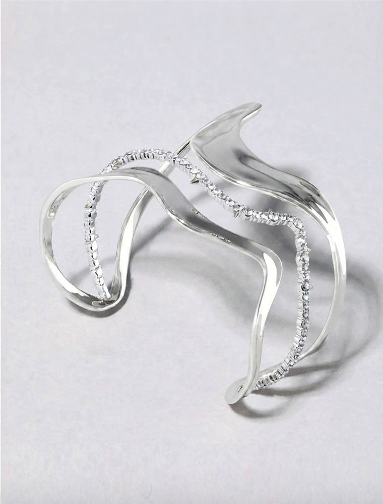 Orbit Wavy Cuff Bracelet, 14K White Gold over Brass