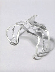 Orbit Wavy Cuff Bracelet, 14K White Gold over Brass