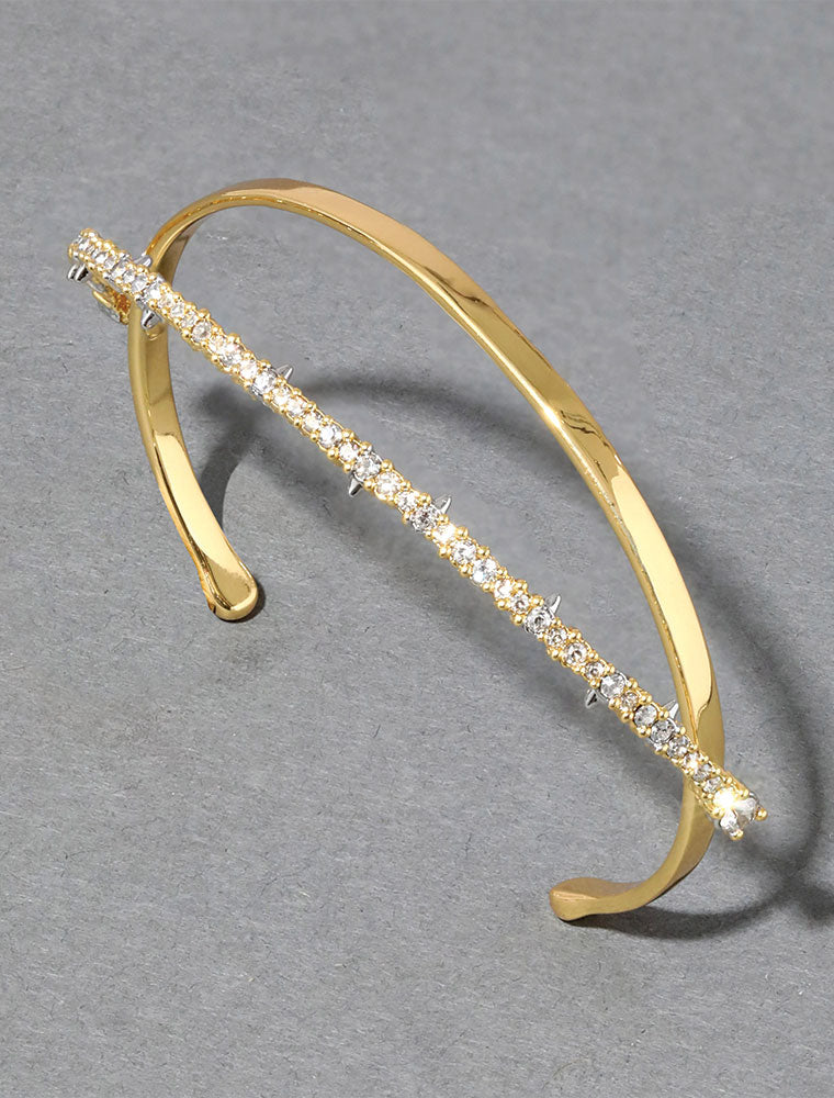 Crystal Lace Orbiting Cuff Bracelet, 14K White Gold Plated