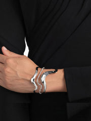 Orbit Wavy Cuff Bracelet, 14K White Gold over Brass