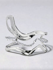 Orbit Wavy Cuff Bracelet, 14K White Gold over Brass