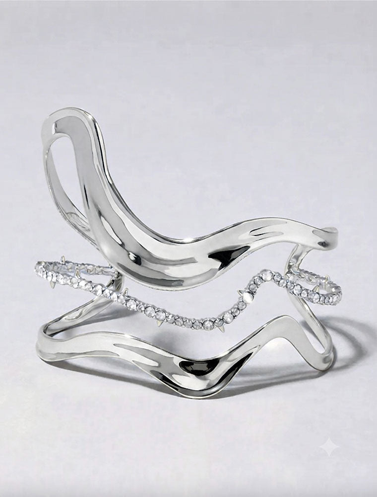 Orbit Wavy Cuff Bracelet, 14K White Gold over Brass