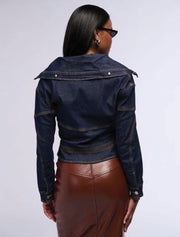 Denim Jacket with Peplum Bottom, Blue