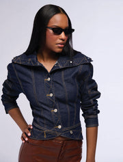 Denim Jacket with Peplum Bottom, Blue