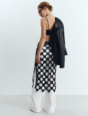 Diamond Cut Vegan Leather Midi Skirt, Black