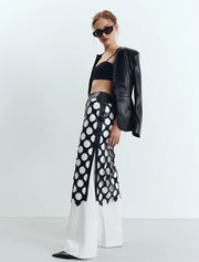 Diamond Cut Vegan Leather Midi Skirt, Black