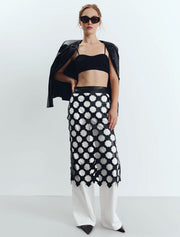 Diamond Cut Vegan Leather Midi Skirt, Black