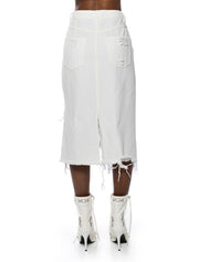 Distressed Asymmetrical Denim Midi Skirt, White