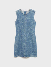 Distressed Sleeveless Denim Dress, Blue