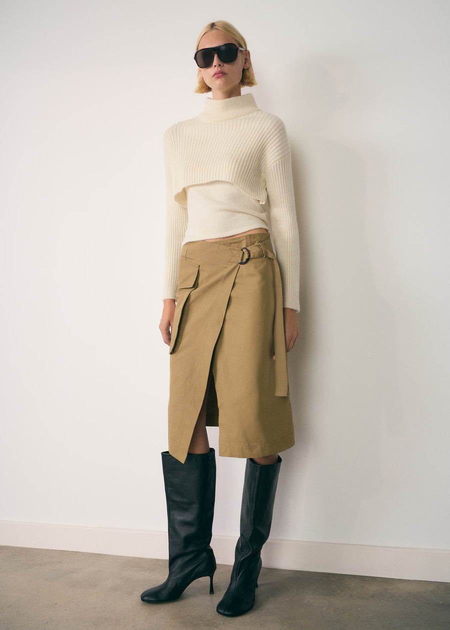 Double Layer High Collar Sweater, Off-White