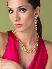 Interchangeable Kelly Earrings, Clear Quartz, 14K Yellow Gold Plated