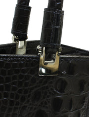 Embossed Croc Baguette Shopper Tote, Brown