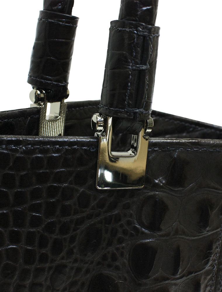 Embossed Croc Baguette Shopper Tote, Brown