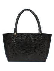 Embossed Croc Baguette Shopper Tote, Brown
