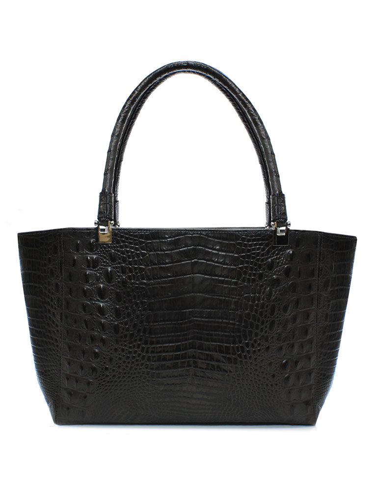 Embossed Croc Baguette Shopper Tote, Brown