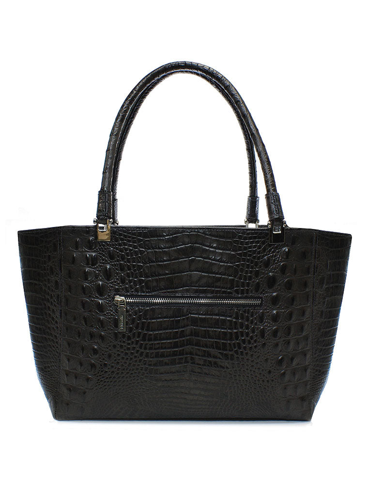 Embossed Croc Baguette Shopper Tote, Brown