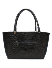 Embossed Croc Baguette Shopper Tote, Brown