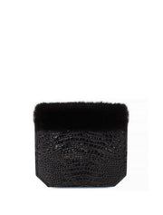 Embossed Croc Radiant Clutch Bag, Dark Brown