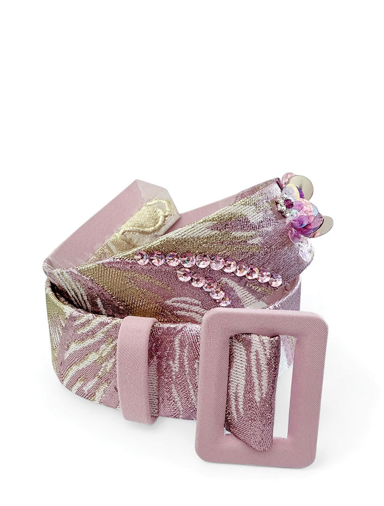 Made-to-Order: Embroidered Floral Brocade Belt, Soft Pink