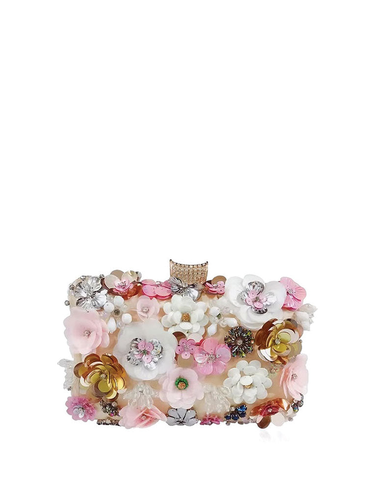Embroidered Flower Clutch Bag, Beige