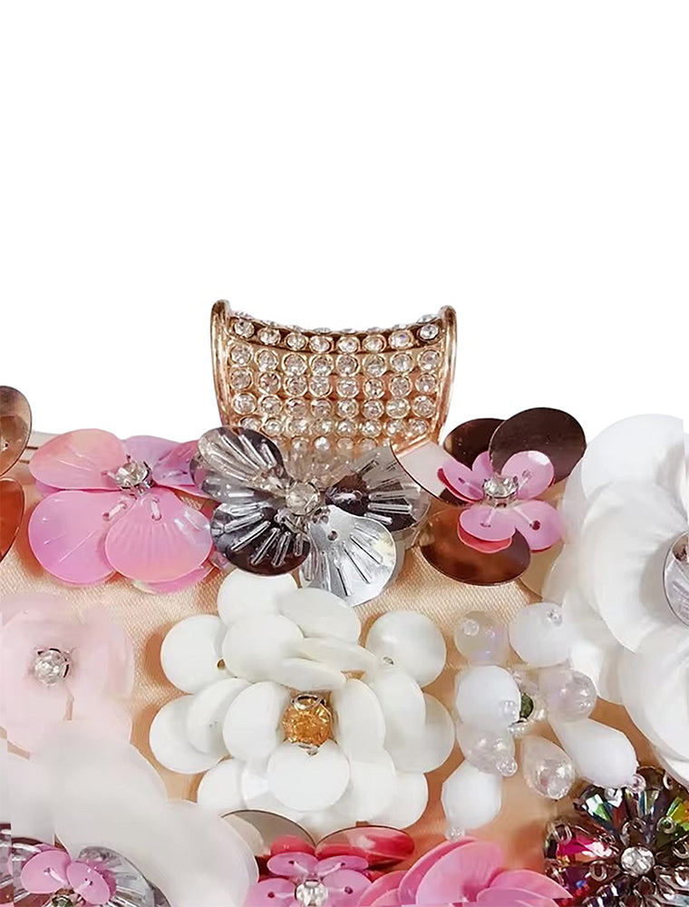 Embroidered Flower Clutch Bag, Beige