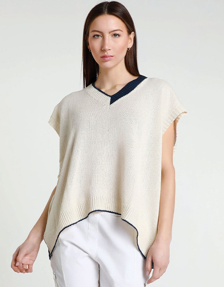 Esme Oversized Short Sleeve V-Neck, Ivory