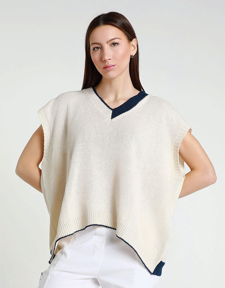 Esme Oversized Short Sleeve V-Neck, Ivory