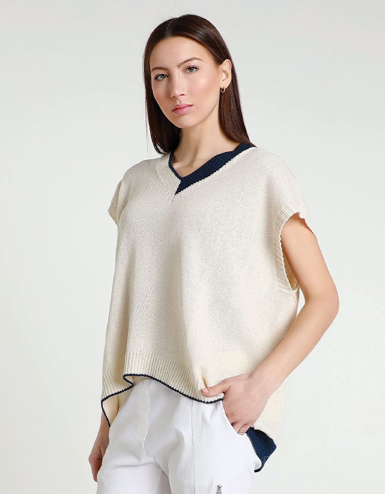 Esme Oversized Short Sleeve V-Neck, Ivory