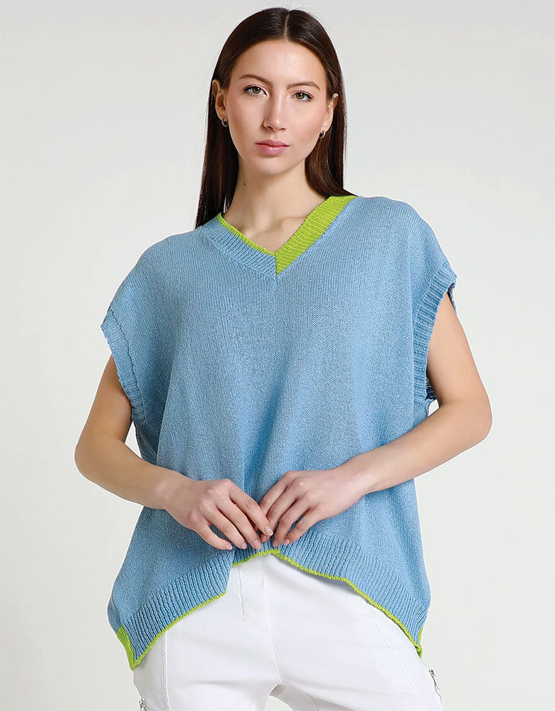 Esme Oversized Short Sleeve V-Neck, Sky Blue