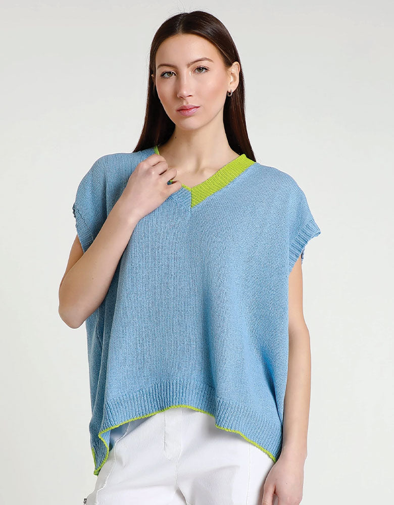 Esme Oversized Short Sleeve V-Neck, Sky Blue