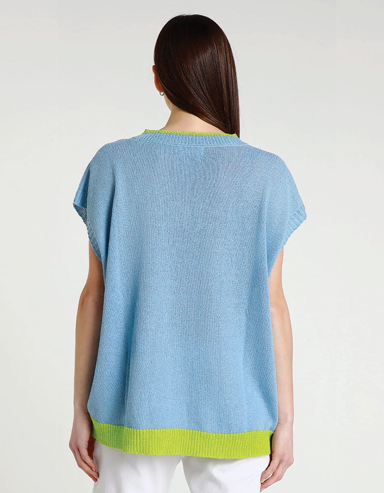 Esme Oversized Short Sleeve V-Neck, Sky Blue