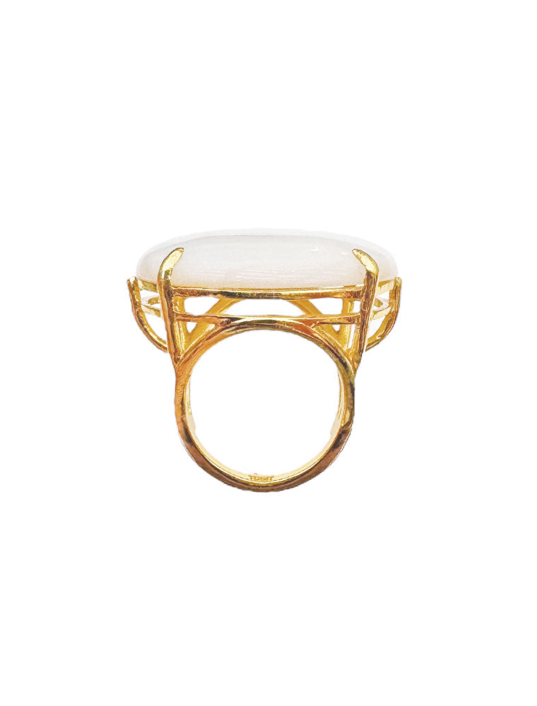 Faye Ring, Mother of Pearl Cabochon, 14K Gold Plated