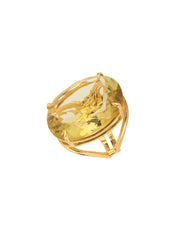 Faye Ring, Checkers Cut Lemon Quartz, 14K Gold Plated Adjustable