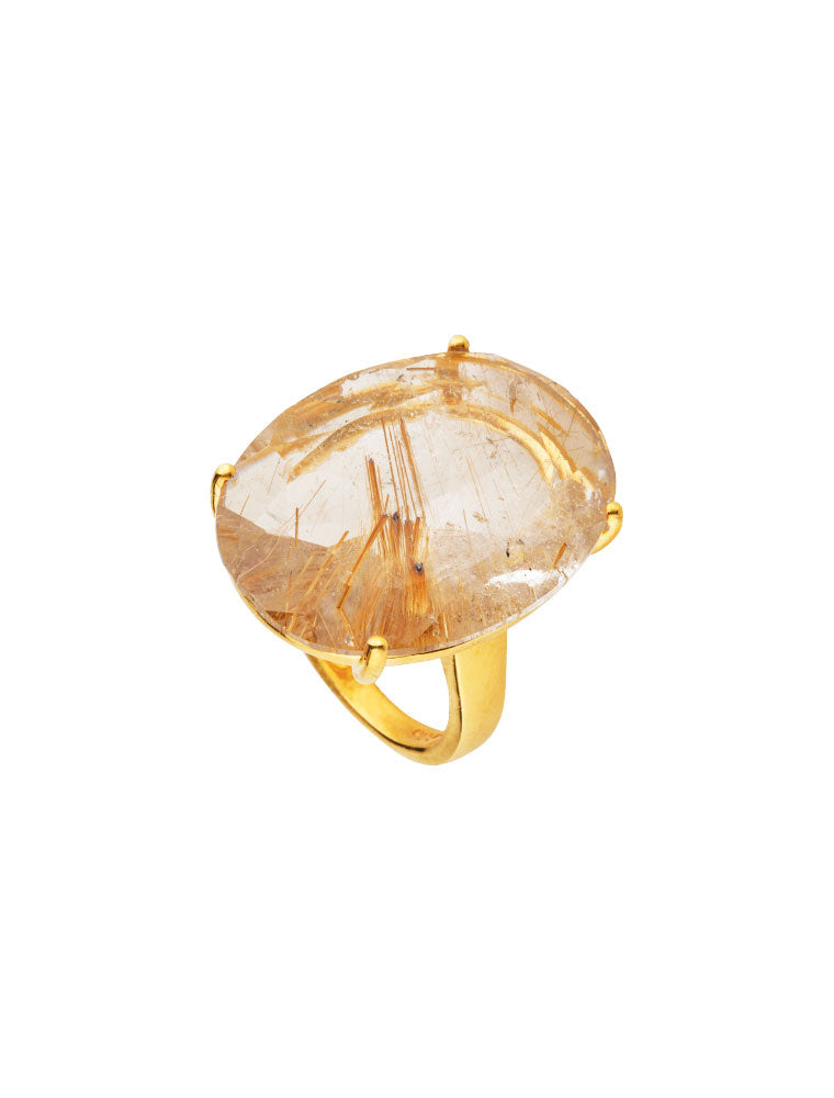 Faye Ring, Rutilated Quartz, 14K Gold Plated
