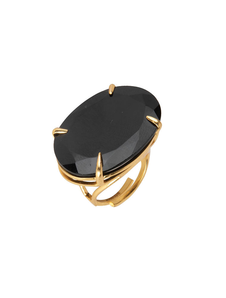 Faye Ring, Checkers Cut Black Onyx, 14K Gold Plated